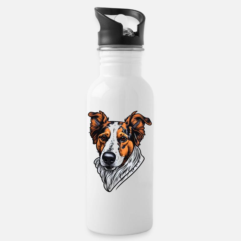 Hundekopf - Trinkflasche mit integriertem Trinkhalm - Weiß