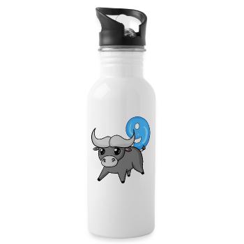 9 Jahre alt - 9. Geburtstag mit Tier Motiv - Trinkflasche mit integriertem Trinkhalm - Weiß - Rechts
