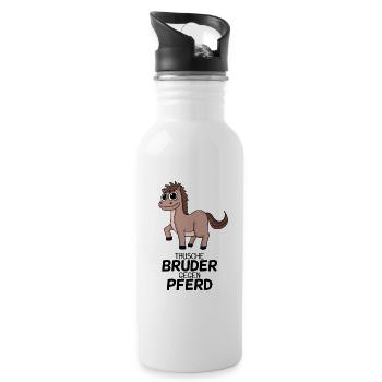 Tausche Bruder gegen Pferd - Trinkflasche mit integriertem Trinkhalm - Weiß - Rechts