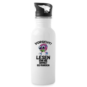Gehirn Lesen Buch Bücher Spruch Sprüche - Trinkflasche mit integriertem Trinkhalm - Weiß - Rechts