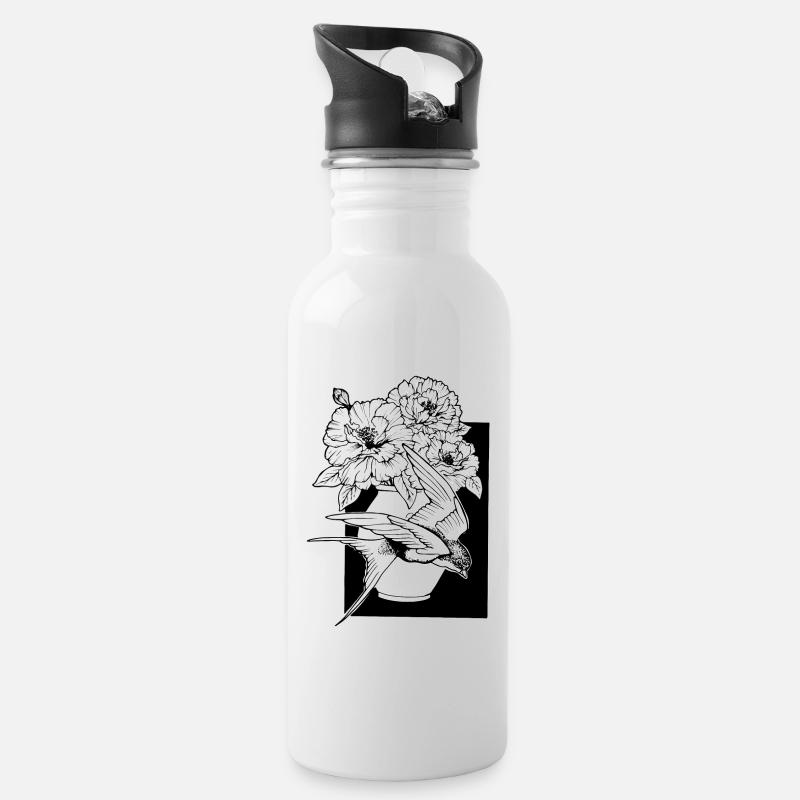 Swallows Bouquet 2 - Water bottle with straw - white