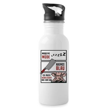 Morgens müde abends blau ich mach Würstchen - Trinkflasche mit integriertem Trinkhalm - Weiß - Rechts
