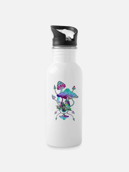 Zauberpilze Neon Psychedelic Shrooms - Trinkflasche mit integriertem Trinkhalm - Weiß