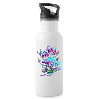 Trippy Hippie Psychedelic Mushroom - Trinkflasche mit integriertem Trinkhalm - Weiß - Rechts