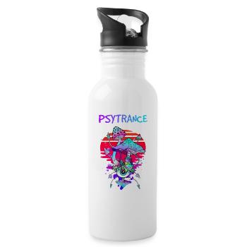 Psytrance Zauber Pilze - Retro Pilz Augen Kunst - Trinkflasche mit integriertem Trinkhalm - Weiß - Rechts