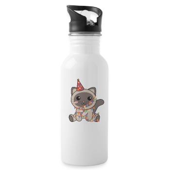 Cat for birthday for children a gift - Water bottle with straw - white - Right