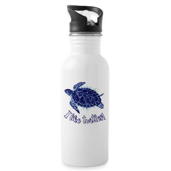 I Like Turtles Schildkröten Wasserschildschröte - Trinkflasche mit integriertem Trinkhalm - Weiß - Rechts
