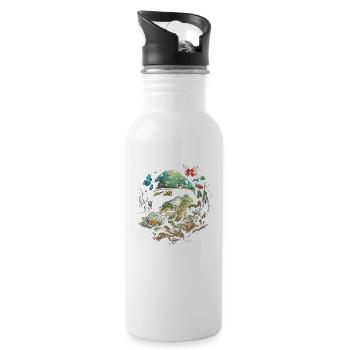 Cottagecore Aesthetic Frog Mushroom Butterflies - Trinkflasche mit integriertem Trinkhalm - Weiß - Rechts