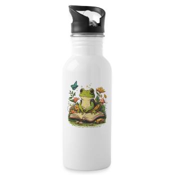 White Cottagecore Esthétique Mushroom Grenouille Lecture - Gourde avec paille intégrée - blanc - Droite