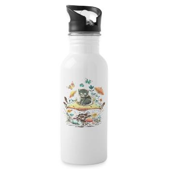 Cottagecore Aesthetic Mushroom Cat - Trinkflasche mit integriertem Trinkhalm - Weiß - Rechts