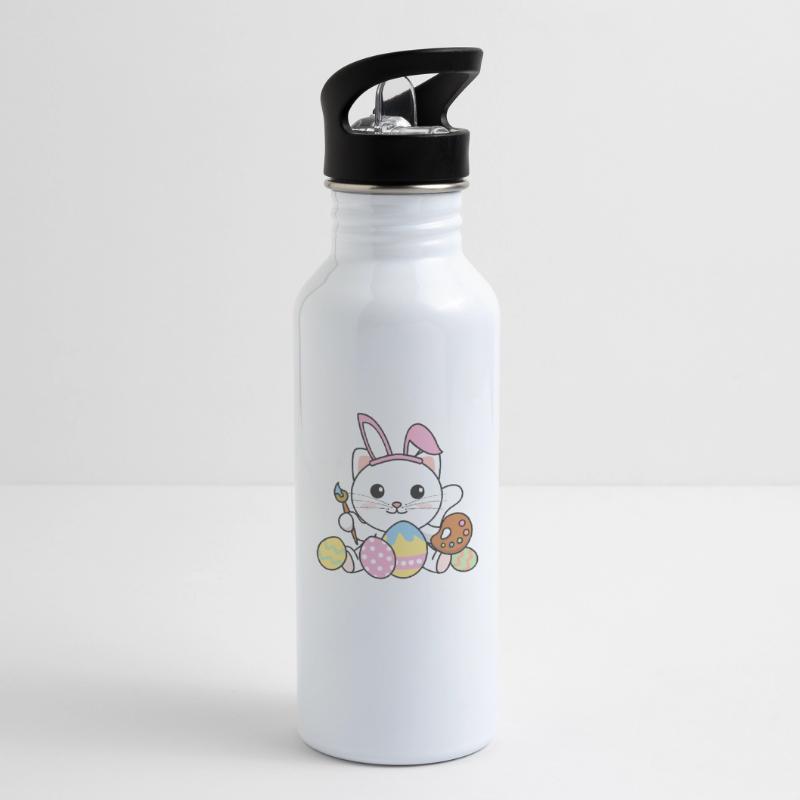 happy easter cute cat Easter with Easter eggs Water bottle with straw