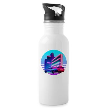 Retro Wave 80s Vaporwave Sunset - Water bottle with straw - white - Right