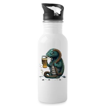 Coole Echse mit Bier Comic Illustration - Trinkflasche mit integriertem Trinkhalm - Weiß - Rechts