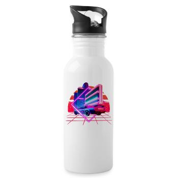 Retro Wave Sportwagen 80s Skyline Vaporwave - Trinkflasche mit integriertem Trinkhalm - Weiß - Rechts