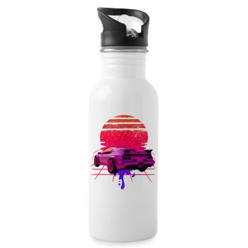 Retro Wave Supercar Sunset - Water bottle with straw - white - Right