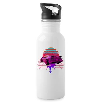 Retro Wave Car 80s Skyline Vaporwave - Water bottle with straw - white - Right