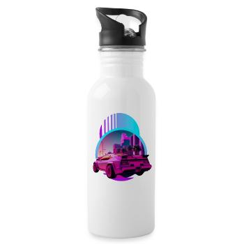 Retro Wave Supercar Vaporwave - Water bottle with straw - white - Right