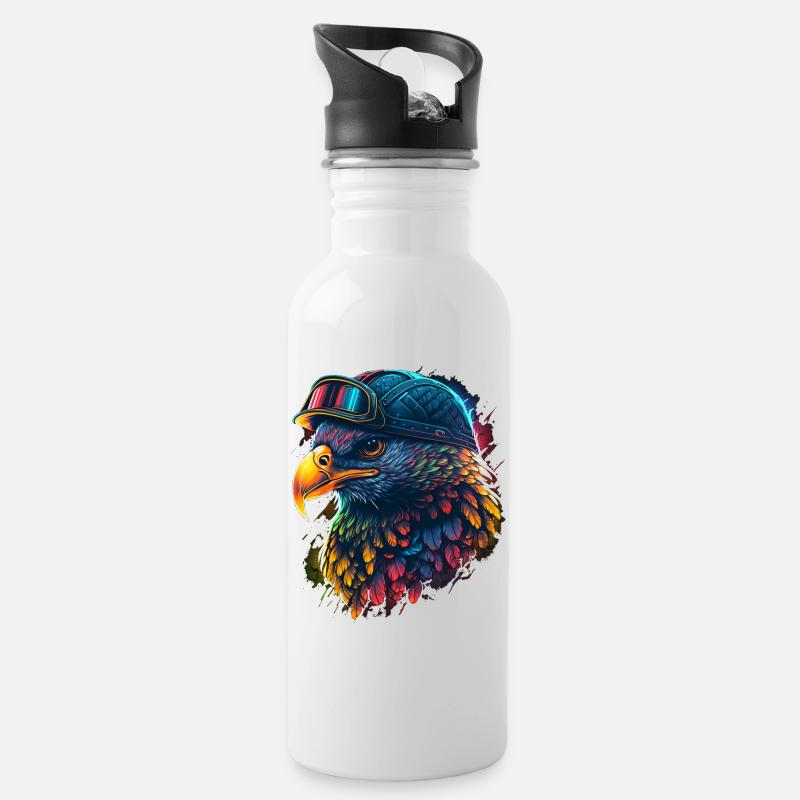 Aigle coloré en casque hitech - Gourde avec paille intégrée - blanc