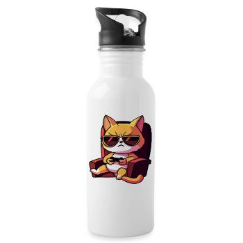 Cat Gaming Gamer Gamers Gamblers - Water bottle with straw - white - Right