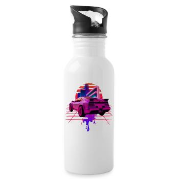 Retro Wave Sportwagen Vaporwave Sunset - Trinkflasche mit integriertem Trinkhalm - Weiß - Rechts