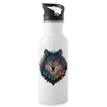 mystischer Wolf Mandala Natur - Trinkflasche mit integriertem Trinkhalm - Weiß - Rechts