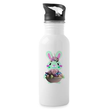 lapin de Pâques mignon avec des œufs de Pâques - Gourde avec paille intégrée - blanc - Droite