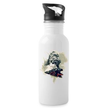 Old steam locomotive - Water bottle with straw - white - Right
