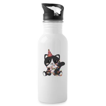 Cat for birthday for children a gift - Water bottle with straw - white - Right