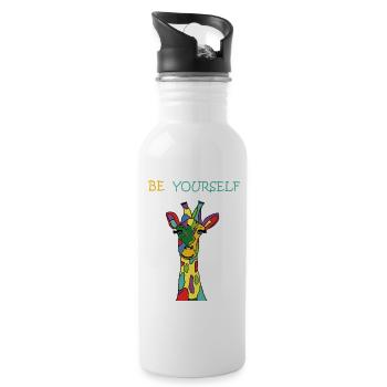 Giraffe Be Yourself Sei Du Selbst Bunt Anders - Trinkflasche mit integriertem Trinkhalm - Weiß - Rechts