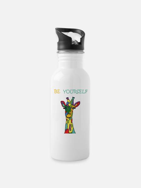 Giraffe Be Yourself Sei Du Selbst Bunt Anders - Trinkflasche mit integriertem Trinkhalm - Weiß