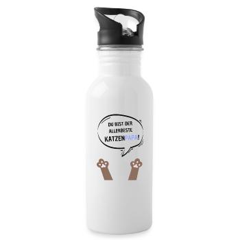 Du bist der beste Katzenpapa braun - Trinkflasche mit integriertem Trinkhalm - Weiß - Rechts