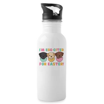 cute dogs at Easter with Easter eggs Labrador - Water bottle with straw - white - Right