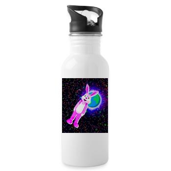 Pink bunny in the sky with planet earth - - Trinkflasche mit integriertem Trinkhalm - Weiß - Rechts