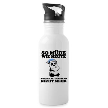 Müde Spruch lustig Schlafen Ausschlafen Faul - Trinkflasche mit integriertem Trinkhalm - Weiß - Rechts