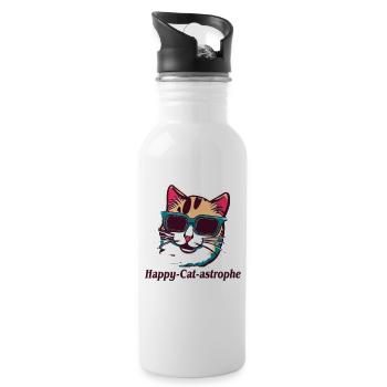 Fun Colorful Cat-tastrophe: A Happy Vintage Feline - Water bottle with straw - white - Right