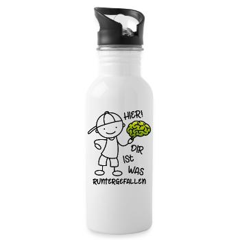 Hier Dir ist was runtergefallen - Gehirn - Trinkflasche mit integriertem Trinkhalm - Weiß - Rechts