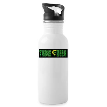 Think Green Leaf Pattern Logo - Water bottle with straw - white - Right