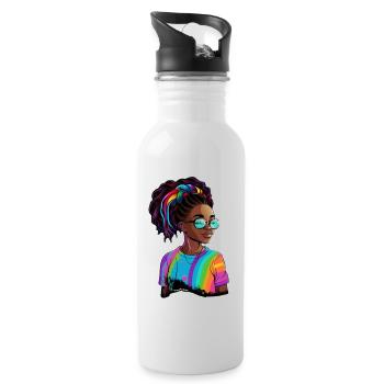 Dreadlocks colorées et T-shirt arc-en-ciel - Gourde avec paille intégrée - blanc - Droite
