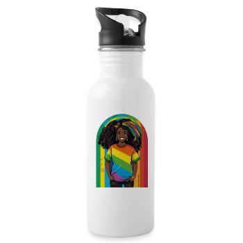Vivid Rainbow Portrait Art - Water bottle with straw - white - Right