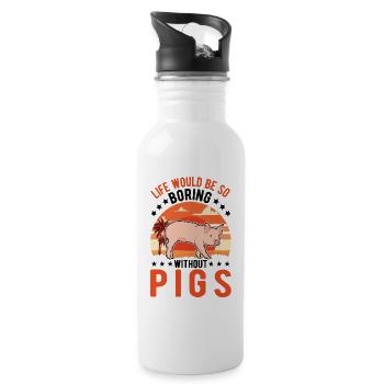 Porc Cadeau Agriculteur Cochon - Gourde avec paille intégrée - blanc - Droite
