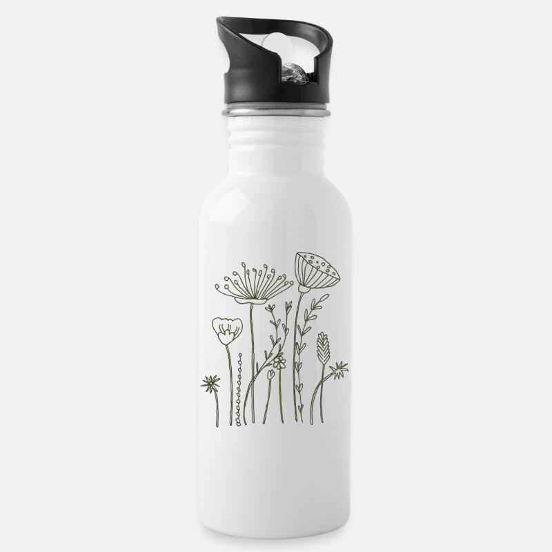 trockenblumen - Trinkflasche mit integriertem Trinkhalm - Weiß