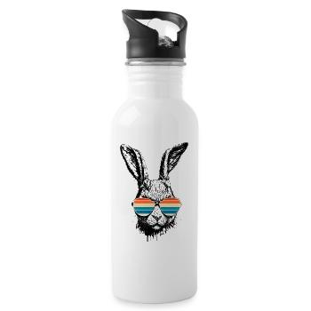Lapin rétro avec lunettes de soleil oreilles de lapin de Pâques - Gourde avec paille intégrée - blanc - Droite