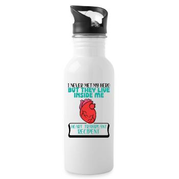 I never me my hero heart transplant recipent - Trinkflasche mit integriertem Trinkhalm - Weiß - Rechts
