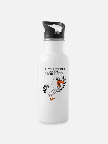 Nordsee Spruch Möwe - Trinkflasche mit integriertem Trinkhalm - Weiß