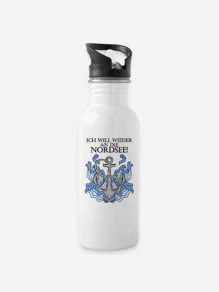 Nordsee - Trinkflasche mit integriertem Trinkhalm - Weiß