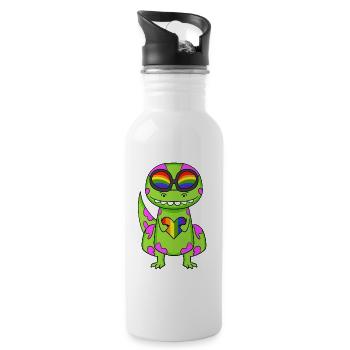 Dino Rainbow Heart Dinosaur Girl - Water bottle with straw - white - Right