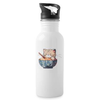 But first Ramen süße Katze isst Ramen - Trinkflasche mit integriertem Trinkhalm - Weiß - Rechts