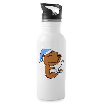 Capybara Wasserschwein - Trinkflasche mit integriertem Trinkhalm - Weiß - Rechts
