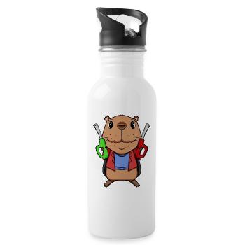 Tankwart Capybara Tankstelle - Trinkflasche mit integriertem Trinkhalm - Weiß - Rechts