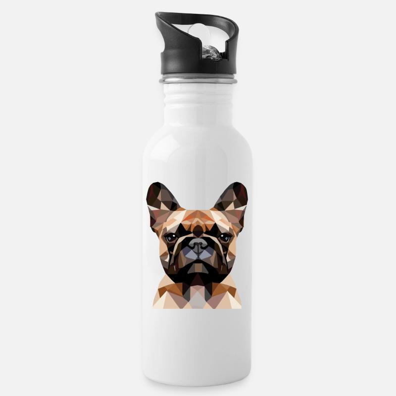 Französisches Bulldogge Polygon - Trinkflasche mit integriertem Trinkhalm - Weiß